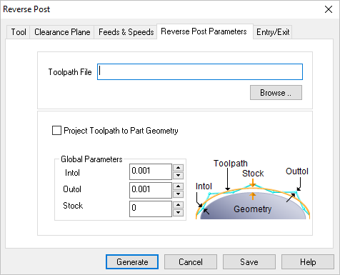 Dialog Box: Reverse Post Parameters tab, Reverse Post Machining, 3 Axis
