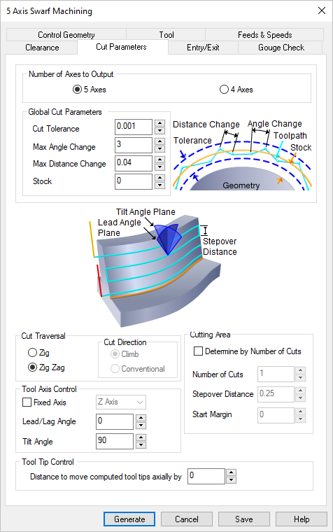 Dialog Box: Cut Parameters tab, 5 Axis Swarf Machining Operations