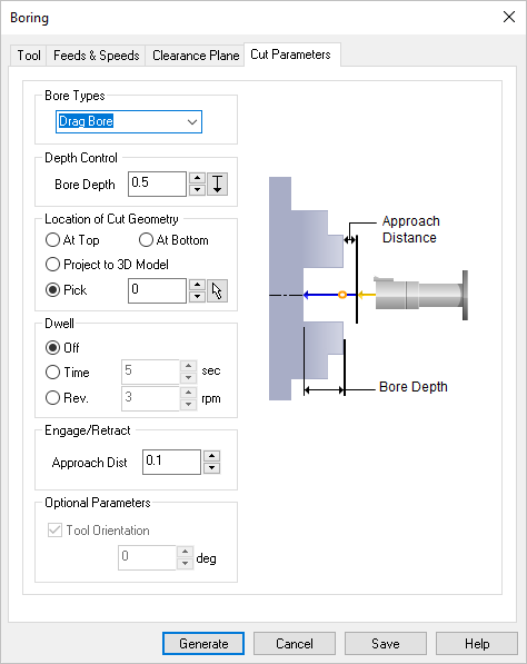 Dialog Box: Cut Parameters tab, Turn Boring