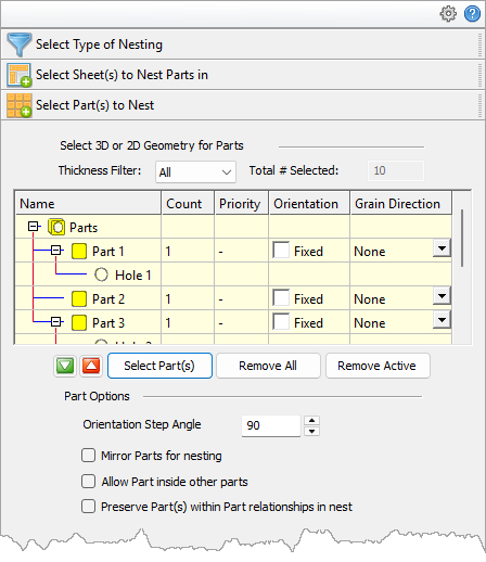 Select Part(s) to Nest