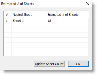Dialog Box: Estimated # of Sheets