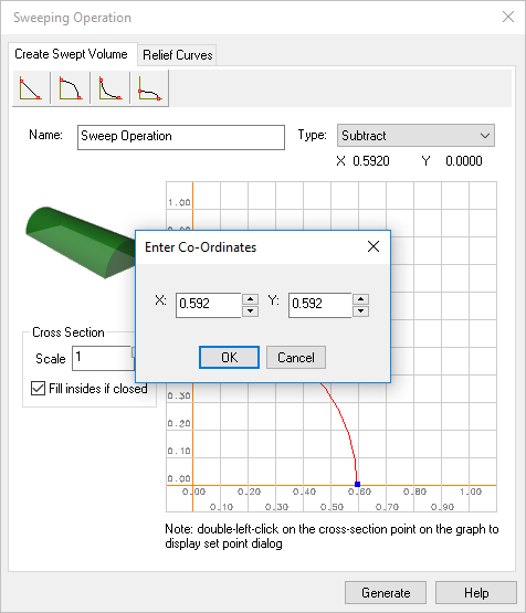 Dialog Box: Sweeping Operation, Enter Co-Ordinates