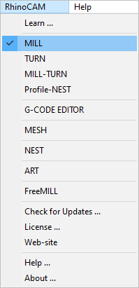 RhinoCAM menu Item