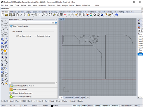 Nesting Browser is now loaded and by default appears to the left of view port.