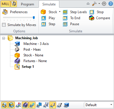 Simulate tab of the Machining Operations Browser (MOps)