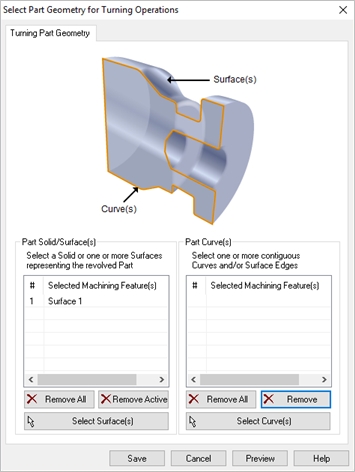 Dialog Box: Select Part Geometry for Turning Operations
