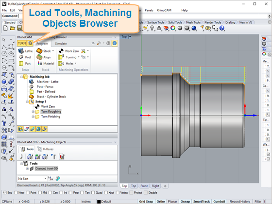 Display the Tools, Machining Objects Browser