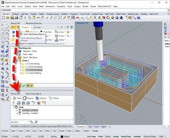 Step 2: Display the Tools, Machining Objects Browser - Premium Configuration shown