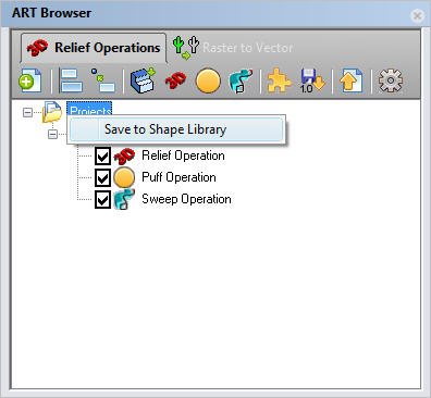 ART Browser, Projects, Save to Shape Library