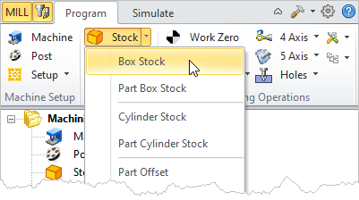 Machining Browser: Box Stock menu item - Premium Configuration shown