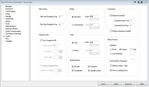 Dialog Box: Post-Process Generator, Tool Change tab