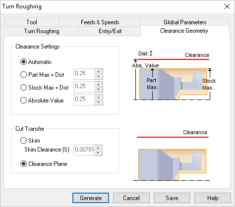 Dialog Box: Clearance Geometry for Turning operations