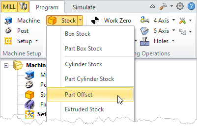 Machining Browser: Part Offset Stock menu item