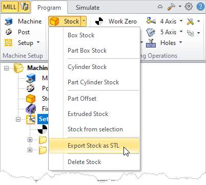 Machining Browser: Export Stock as STL menu item