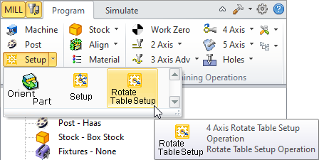 Machining Browser: Setup, Rotate Table Setup menu item&nbsp;