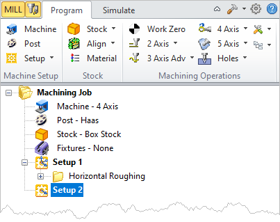 Machining Browser with Rotate Table Operation listed as Setup 2&nbsp;
