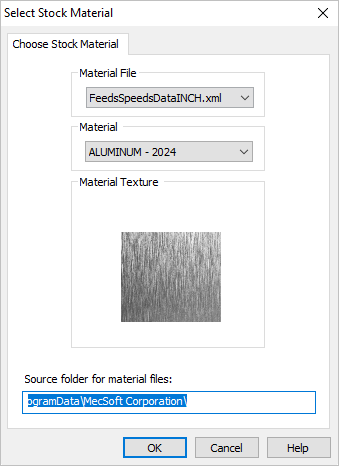 Dialog Box: Select Stock Material