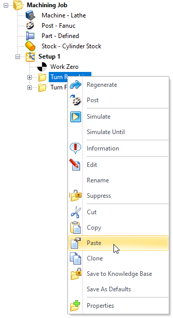 Right-click on the operation folder again and select Paste