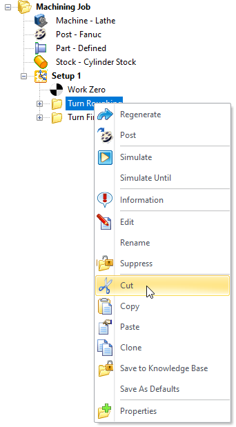 Cut an Operation from the Machining Browser