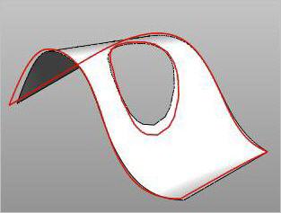 The computed tool silhouette area regions are in red