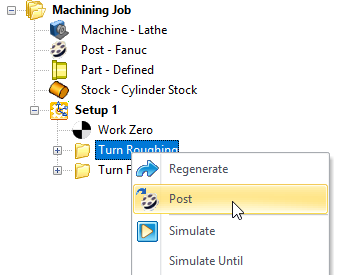 To Post Process a Turn Operation from the Machining Browser
