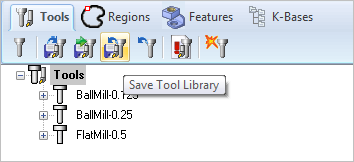 From the Tools tab of the Machining Objects Browser, select the Save Tool Library button&nbsp;