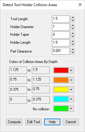 the Tool Holder Collision Areas dialog