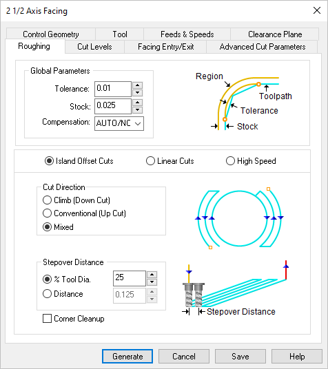 Dialog Box: 2½ Axis Facing