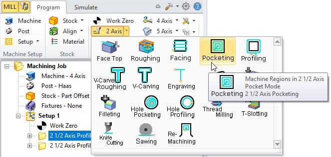2½ Axis Pocketing Menu Item