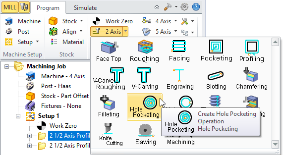 2½ Axis Hole Pocketing Menu Item
