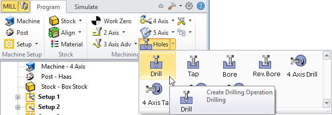 2½ Axis Hole Making, Drill Menu Item - Premium Configuration Shown