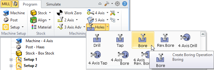 2½ Axis Hole Making, Bore Menu Item