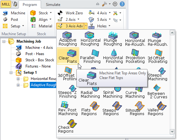 Clear Flats Machining, 3 Axis Menu Item