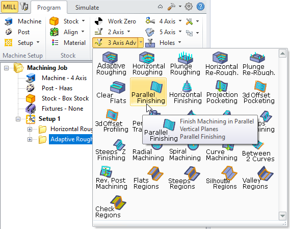 Parallel Finishing, 3 Axis Menu Item