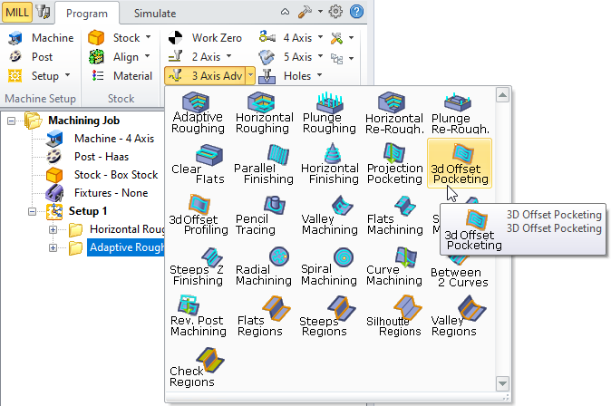 3D Offset Pocketing, 3 Axis Menu Item