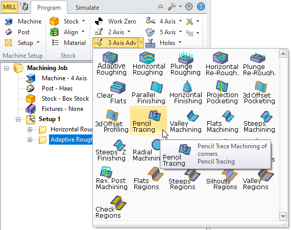 Pencil Tracing, 3 Axis Menu Item