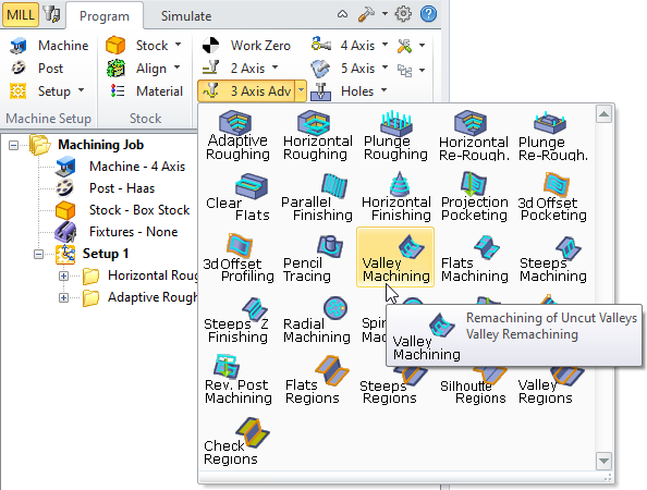 Valley Re-Machining, 3 Axis Menu Item
