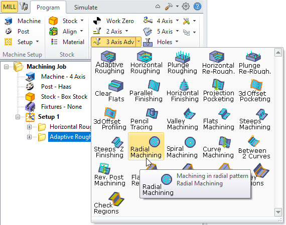 Radial Machining, 3 Axis Menu Item