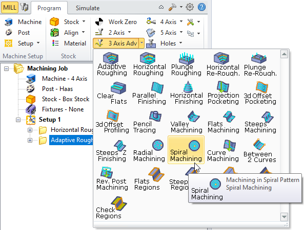 Spiral Machining, 3 Axis Menu Item
