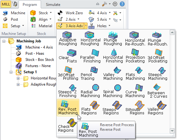 Reverse Post Machining, 3 Axis Menu Item