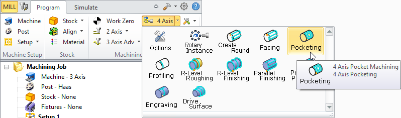 Pocketing, 4 Axis Menu Item