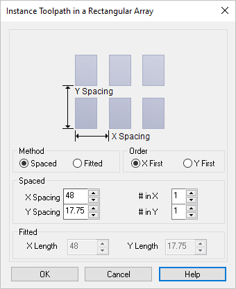 Dialog Box: Instance Toolpath in a Rectangular Array