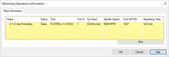 Dialog Box: Machining Operations Information
