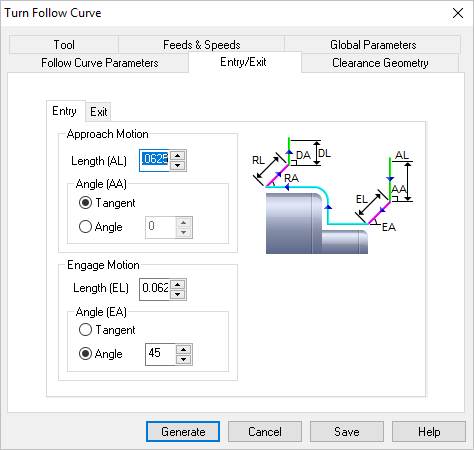 Dialog Box: Entry/Exit tab, Turn Follow Curve