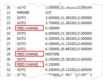 Toolpath Editor with Cut Feed reductions