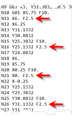 G-Code showing Feedrate Reductions