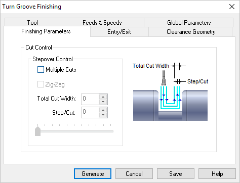 Dialog Box: Finishing Parameters tab, Turn Groove Finishing