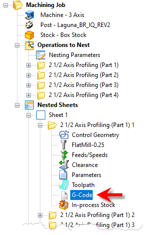 The G-Code Item within the MOp Folder