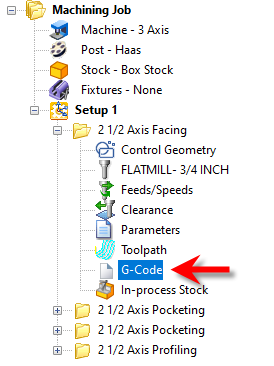 The G-Code Item within the MOp Folder