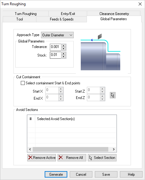 Dialog Box: Global Parameters tab, Turn Roughing